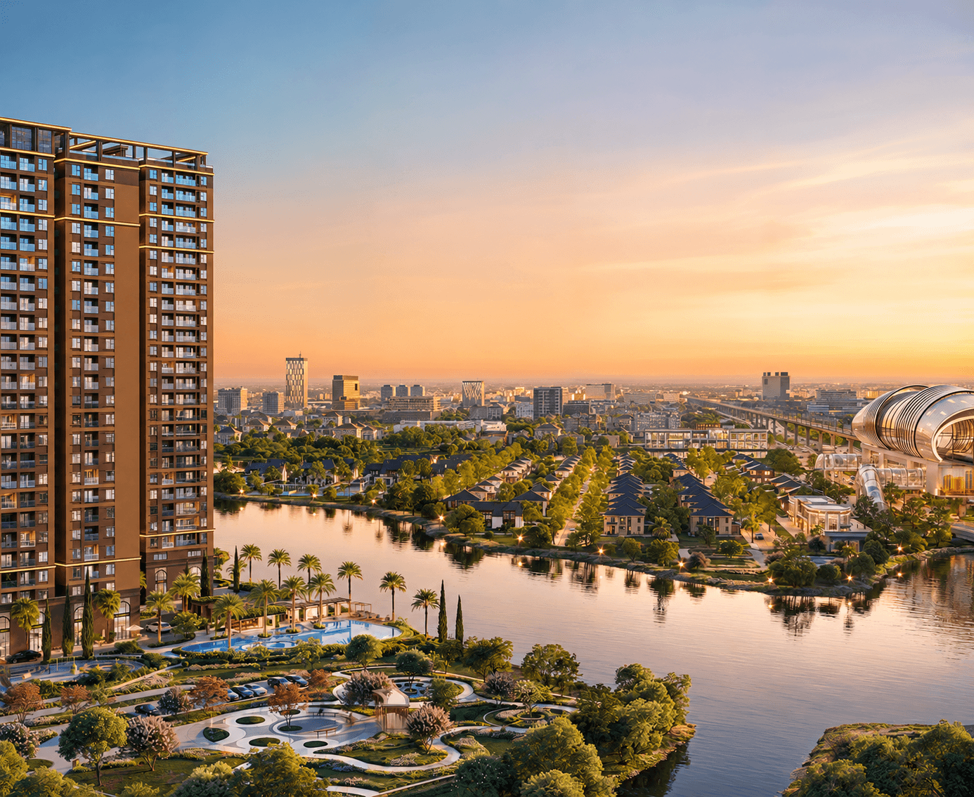 Phối cảnh minh họa dự án Khải Hoàn Prime bên sông và tuyến metro